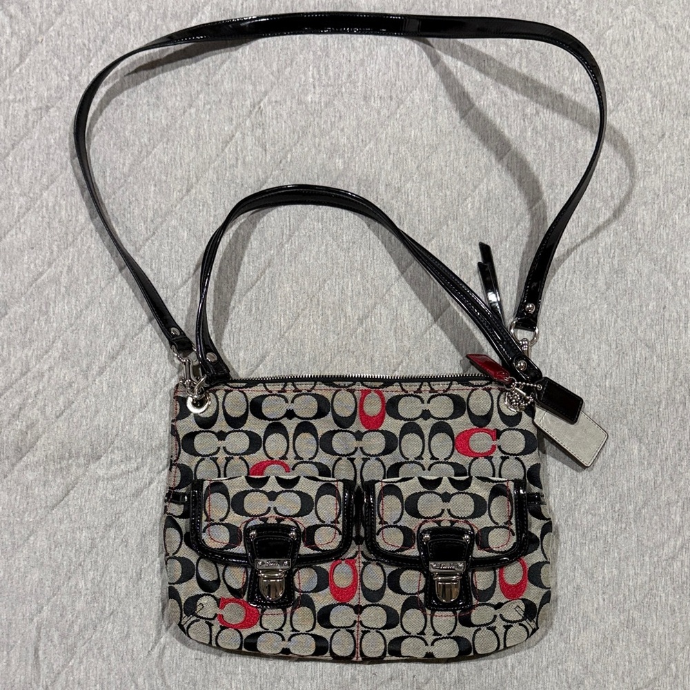 Coach Black and Red Patterned Shoulder Bag